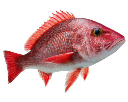 Fresh raw red snapper fish, whole seafood delicacy. An important food ingredient for healthy gourmet cuisine, this ocean animal isolated for cooking or design element