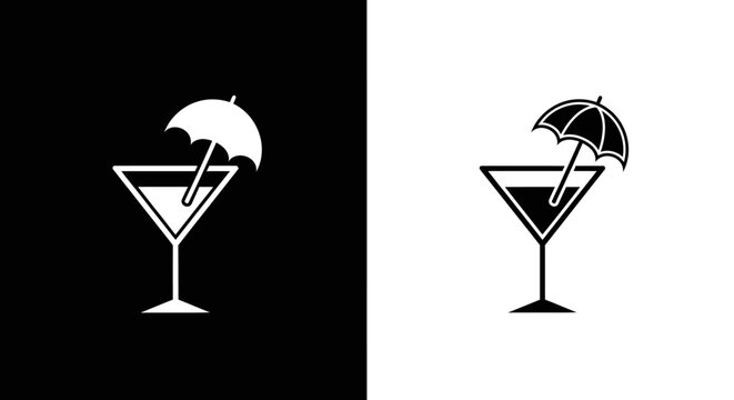Minimalist cocktail glass with umbrella icon design.