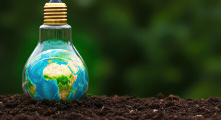 Eco-friendly light bulb containing earth symbolizing global environmental conservation and sustainability ideas