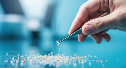 Close up of eyecare professional inserting contact lens with tweezers for precise vision correction