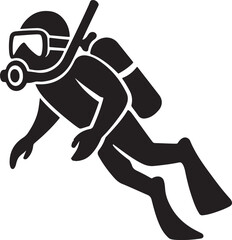 Scuba Diver Silhouette Vector Icon Swimming Man with Mask Fins and Oxygen Tank Underwater Sport Graphic