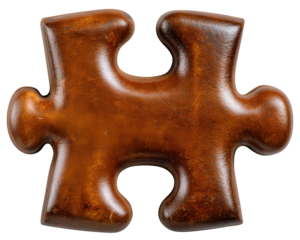 Single wooden brown jigsaw puzzle piece isolated on background. concept of connection, strategy, and solution for game. Challenging feeling of missing link