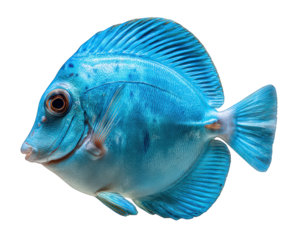 Vibrant blue tang fish, serene tropical sea element for clipart, isolated and swimming. This colorful underwater animal from ocean perfect for marine life designs