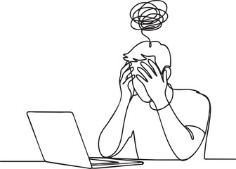 Continuous one line drawing of depressed businessman with stress and trouble on mind symbolizing anxiety and mental pressure at work
