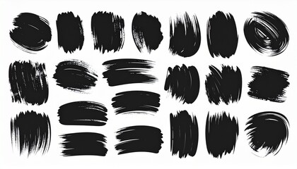 Dynamic collection of artistic black brush strokes, perfect for grunge textures, abstract backgrounds, and creative graphic design elements to add a raw, expressive touch