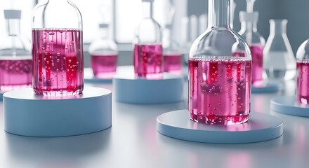 Laboratory Glassware with Pink Liquid and Bubbles Science Research and Pharmaceutical Development Concept Innovative Healthcare and Medical Advancement