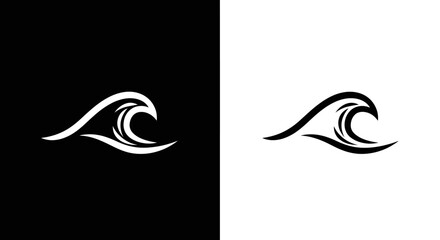 Modern Stylized Ocean Wave Vector Logo Template in a Minimalist Black and White Style