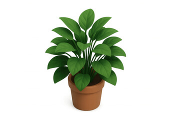 Fototapeta premium Potted houseplant with lush green leaves in a brown ceramic pot, creating fresh home decor element on transparent background