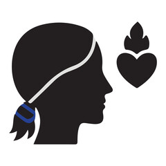 Silhouette of a woman s profile with a stylized heart symbol