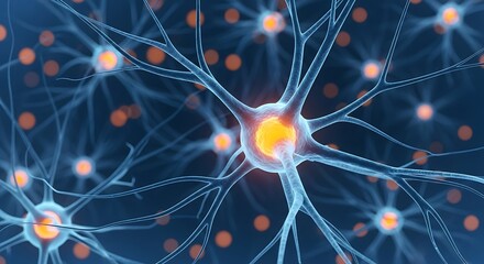 Neural Network Illustration of Brain Cells and Synapses for Medical Science and Research Presentations Depicting Neuronal Activity and Communication