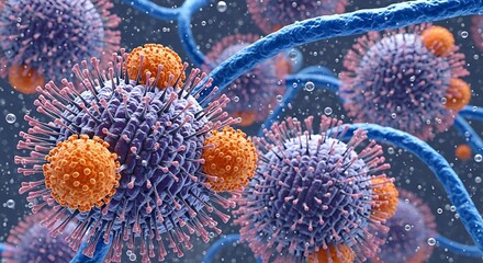 Microscopic View of Viral Infection with Coronavirus Outbreak and Respiratory Illness Representing Pandemic Threat and Immune System Response