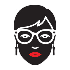 Stylized silhouette of a woman wearing glasses and red lipstick