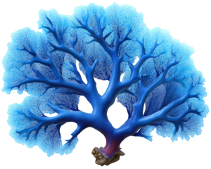 Vibrant blue sea fan coral, an isolated illustration of underwater marine life. An intricate and serene piece of aquatic nature, perfect for decoration or design element