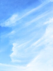 Fototapeta premium Beautiful blue sky with fluffy soft white cirrus and cumulus clouds, nature vivid summer day clear cloudscape background with copy space