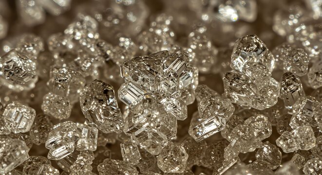 Sparkling Clear Crystals with Geometric Cuts on Brown Background for Jewelry and Luxury Design