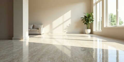 Sunlit Interior Design Modern Living Space with Polished Floor and Minimalist Decor