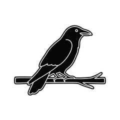 Obraz premium Black Crow Silhouette Perched on Branch Icon, Vector Art