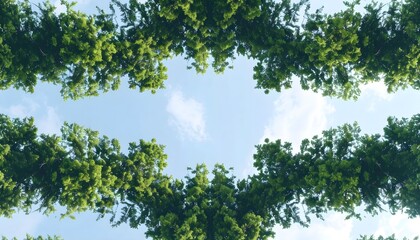 Obraz premium Symmetrical green trees framing blue sky