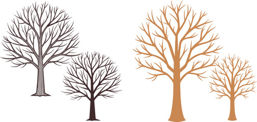 Bare winter trees silhouettes for artistic nature scenes and designs
