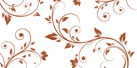 Elegant Seamless Swirling Vine Vector Pattern - Classic Vintage Brown Floral Scrollwork Wallpaper Background