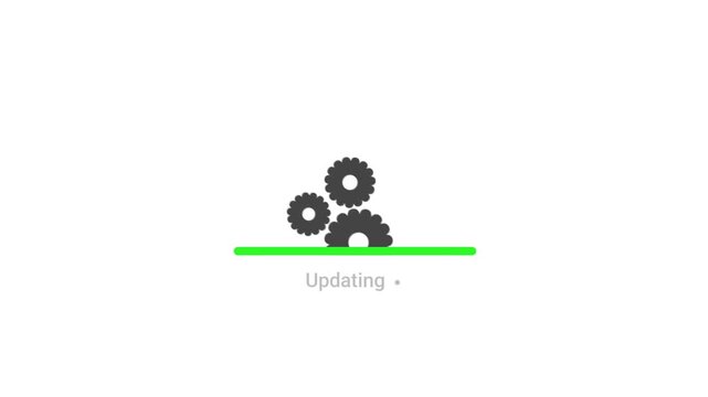 Upgrade System Sign, Gear Settings, Application Update Process Completed, Refresh Button, Operating system upgrade concept, software updating and process. HD video.