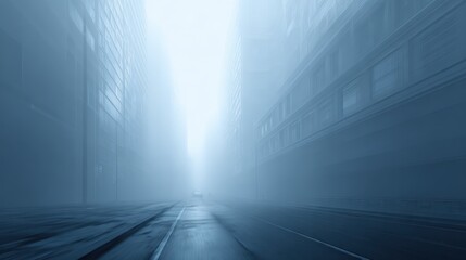 Car driving down a foggy city street during the day