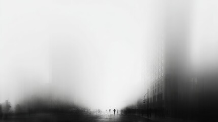 Multiple adults walking on a foggy urban street