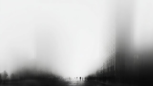 Multiple adults walking on a foggy urban street - Powered by Adobe