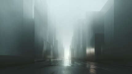 Mysterious city street under hazy overcast sky