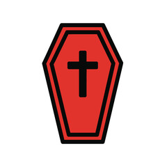 Obraz premium Red Coffin with Cross Icon - Funeral, Death, Halloween, Gothic Symbol