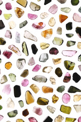 Tourmaline rare jewel stones texture on white light isolated background