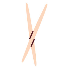 Two wooden toothpicks for cleaning food particles from between teeth. A simple tool for personal oral hygiene after eating. Vector illustration isolated on a white background.
