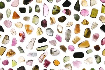 Tourmaline rare jewel stones texture on white light isolated background
