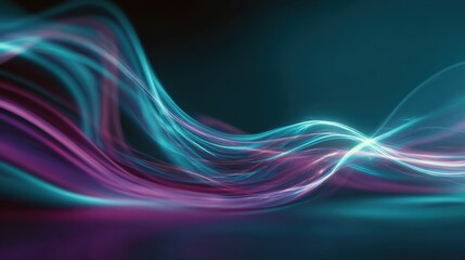 Dynamic Abstract Flowing Lines of Light in Turquoise and Pink
