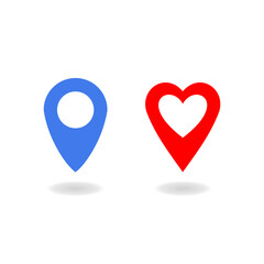 Fototapeta premium 2 kind of maps pin normally and heart pin, love map pin for relationship map distance.