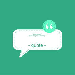 Flat vector illustration of a minimalist quote text bubble with quotation marks on a green background. Perfect for social media posts, motivational quotes, communication concepts, messaging design, or