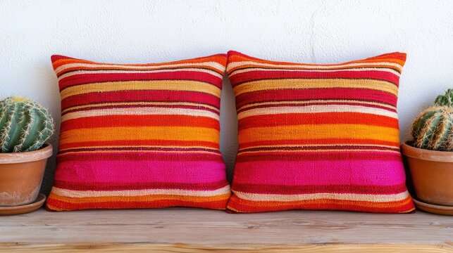 Cozy and stylish bohemian inspired living room with eclectic decor vibrant colored textiles patterned cushions and natural elements like cactus and ceramic vases - Powered by Adobe