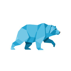 Blue geometric polar bear walking, origami style illustration