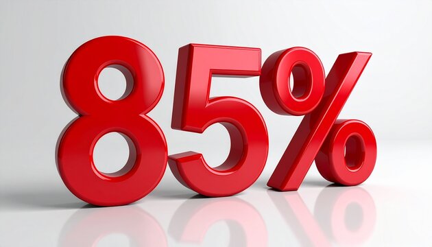 Bold Red 85 Percent Sign on White Background.