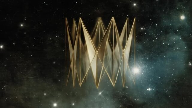 Abstract golden crown floating against dark universe background
