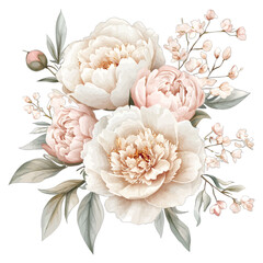 Elegant Watercolor Peony Bouquet Clipart: Blush Pink Floral Arrangement
