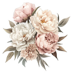 Elegant Watercolor Peony Bouquet Clipart: Blush Pink Floral Arrangement
