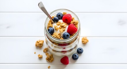healthy yogurt parfait with fresh berries and granola
