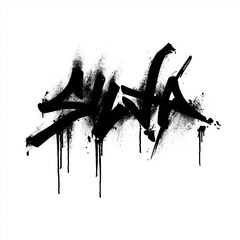 Isolated black graffiti tag in spray paint style on white background, 8-bit pixel art aesthetic, perfect for street art design, mockups, and graphic compositions