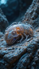 Futuristic Alien Insectoid Creature with Transparent Casing on Ground
