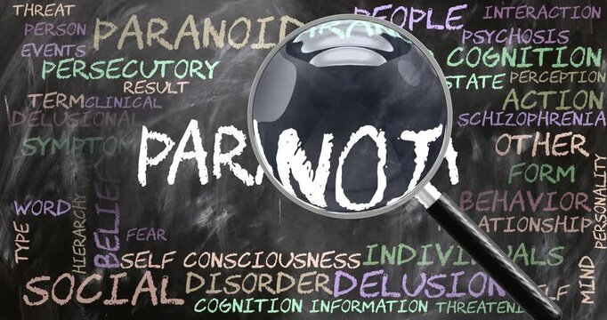 Paranoia being studied, examined - under close inspection. Most important subjects and ideas closely related to paranoia. Can be looped