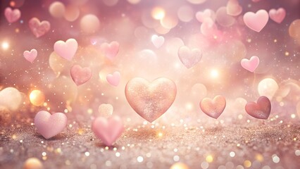 Fototapeta premium Romantic background with pink heart shapes and bokeh lights