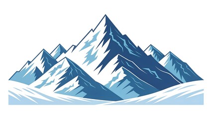 Stylized illustration of snowy mountain range on white background isolated on white background