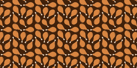 Seamless Pattern of Roasted Chicken Legs on Dark Background Festive Food Design for Thanksgiving, Christmas