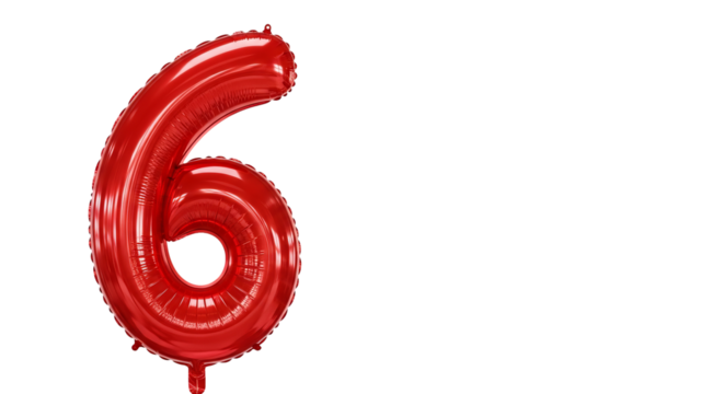 Red balloon shaped like the number six floats against a . - high quality Red balloon shaped like the number six floats against a . - Powered by Adobe